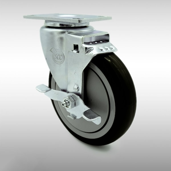 5 Inch SS Black Polyurethane Swivel Top Plate Caster with Brake